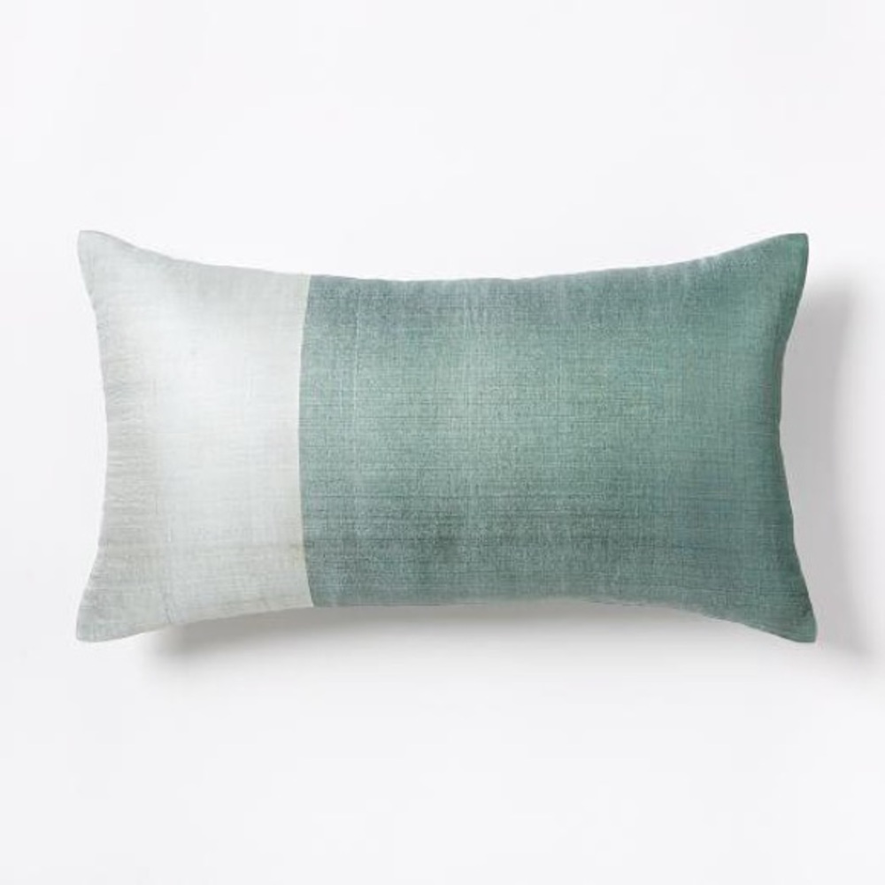 West Elm Green and Cream sari silk Lumbar Accent Pillow